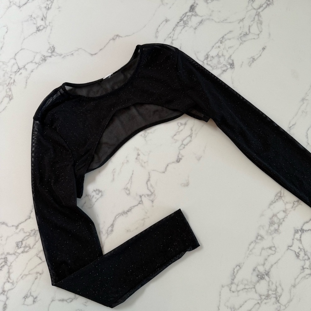 Windsor Party Glow Glitter Mesh Bolero - Black - Size Small